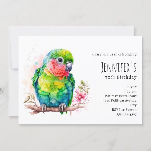 Green Parrot _ Cute Baby Bird Birthday Invitation