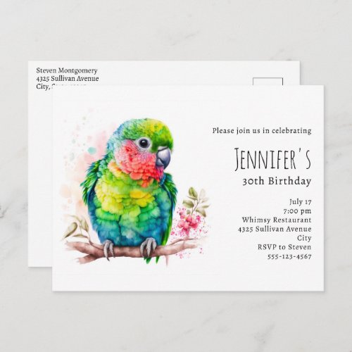 Green Parrot _ Cute Baby Bird Birthday Invitation Postcard