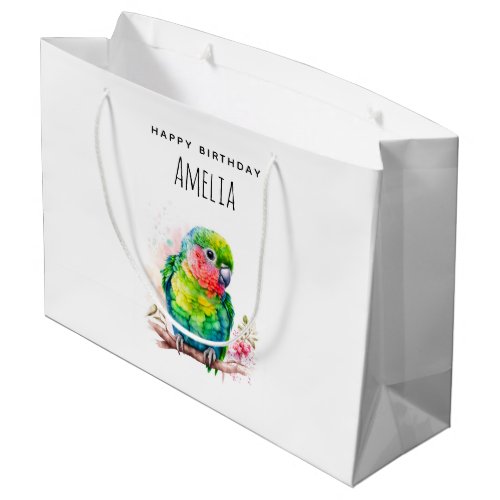 Green Parrot _ Cute Baby Bird Birthday Large Gift Bag