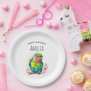 Green Parrot - Cute Baby Bird Birthday Paper Plates