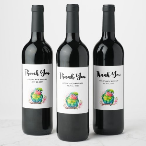 Green Parrot _ Cute Baby Bird Birthday Wine Label