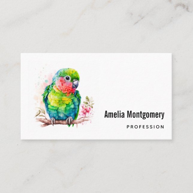 Green Parrot - Cute Baby Bird Business Card (Front)