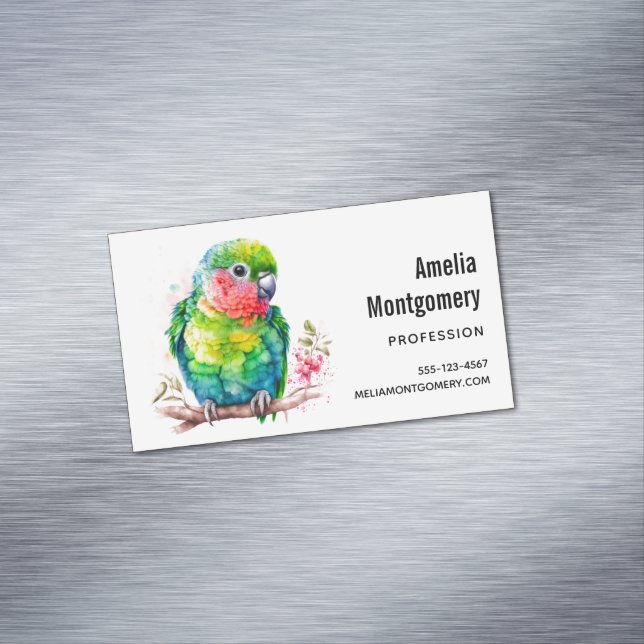 Green Parrot - Cute Baby Bird Business Card Magnet (In Situ)