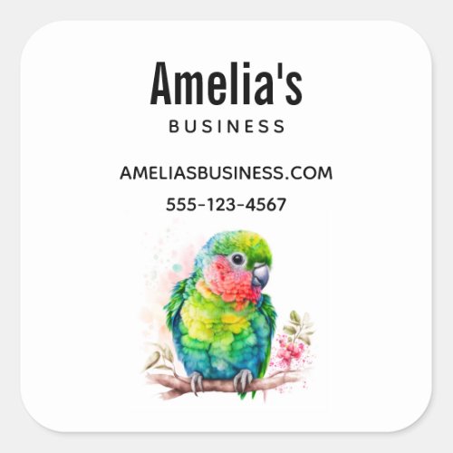 Green Parrot _ Cute Baby Bird Business Square Sticker