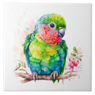 Green Parrot - Cute Baby Bird Ceramic Tile