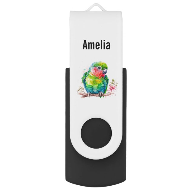 Green Parrot - Cute Baby Bird Flash Drive (Front Vertical)