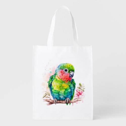 Green Parrot _ Cute Baby Bird Grocery Bag