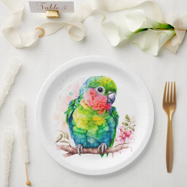 Green Parrot - Cute Baby Bird Paper Plates (Wedding)