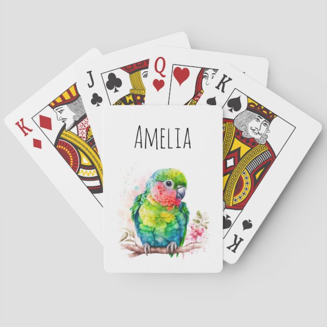 Green Parrot - Cute Baby Bird Poker Cards (Back)