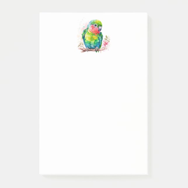 Green Parrot - Cute Baby Bird Post-it Notes (Front)