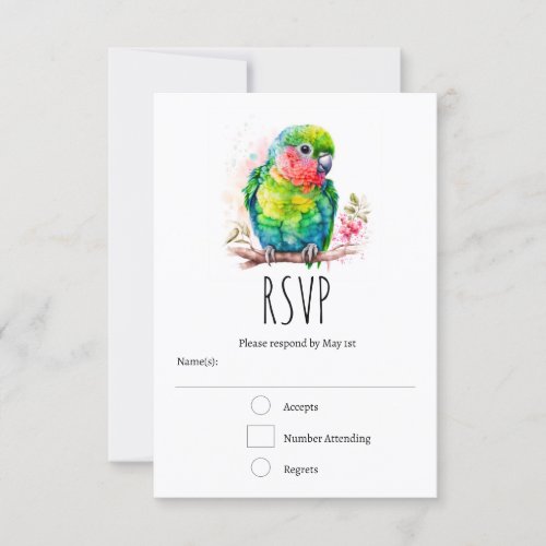 Green Parrot _ Cute Baby Bird RSVP Card