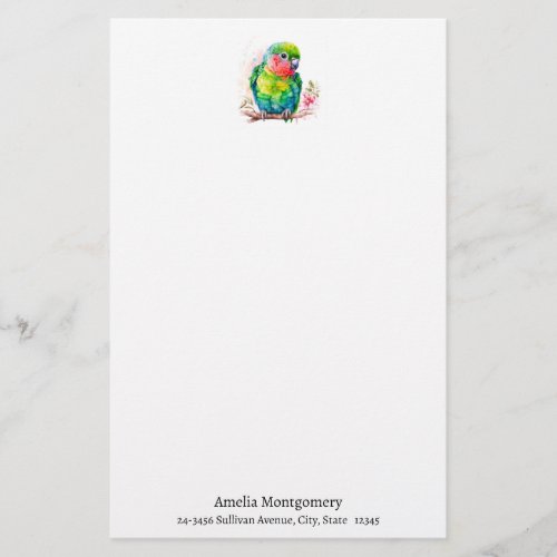 Green Parrot _ Cute Baby Bird Stationery