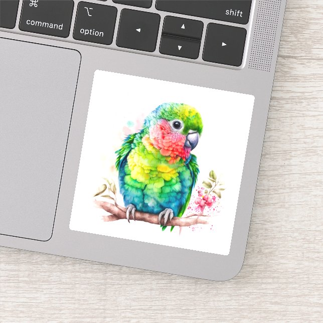 Green Parrot - Cute Baby Bird Sticker (Detail)
