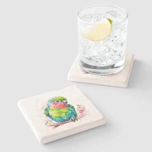 Green Parrot _ Cute Baby Bird Stone Coaster