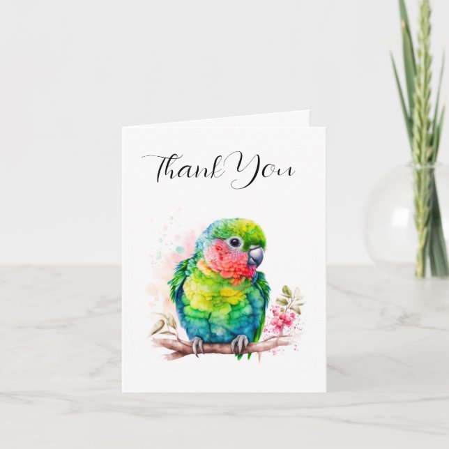Green Parrot - Cute Baby Bird Thank You Card (Front)