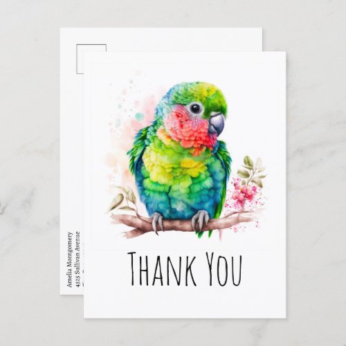 Green Parrot _ Cute Baby Bird Thank You Postcard