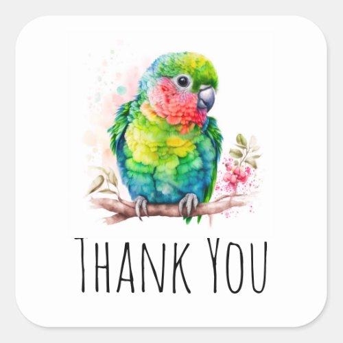 Green Parrot _ Cute Baby Bird Thank You Square Sticker