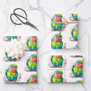Green Parrot - Cute Baby Bird Wrapping Paper Sheets