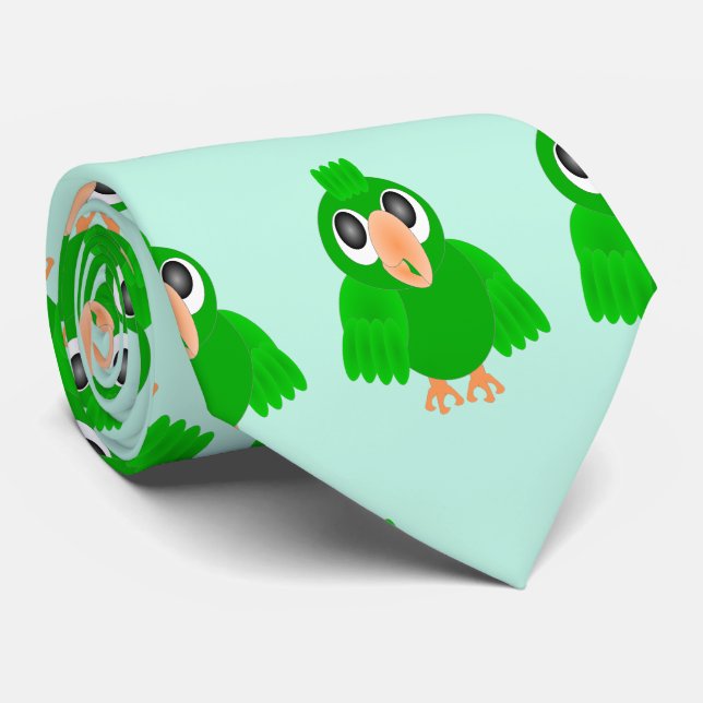 Green Parrot Design Neck Tie (Rolled)