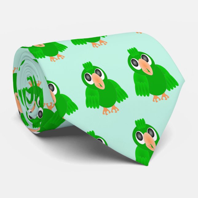 Green Parrot Design Neck Tie (Rolled)