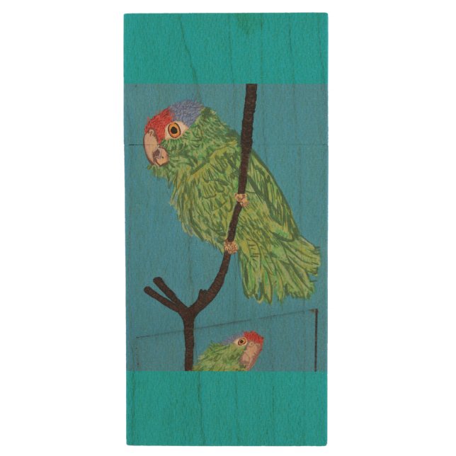 green parrot flash wood usb wood flash drive (Front Vertical)