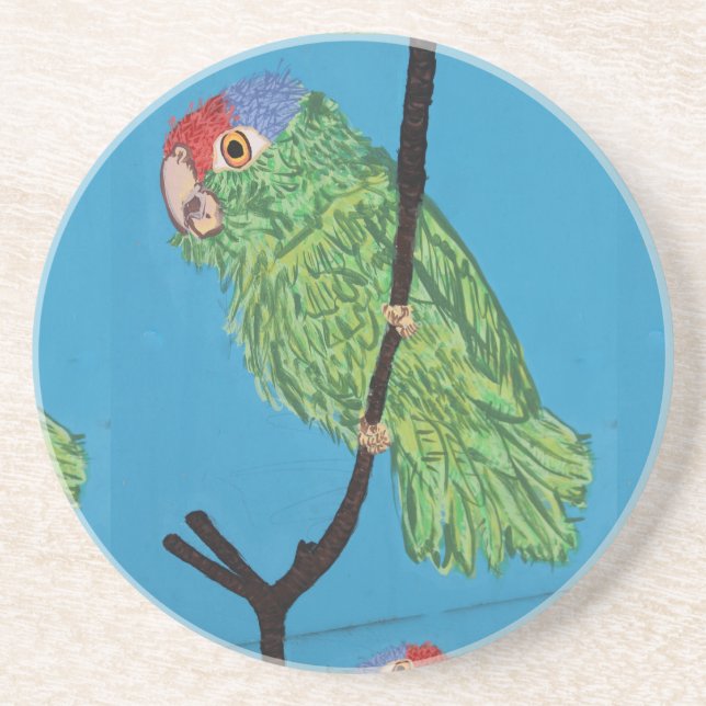 green parrot poster sandstone coaster (Front)