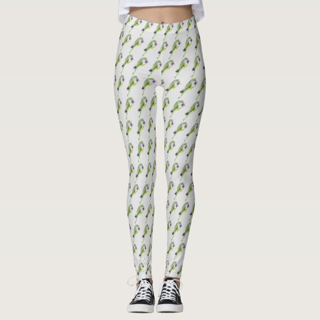 Green parrot watercolor painting leggings (Front)