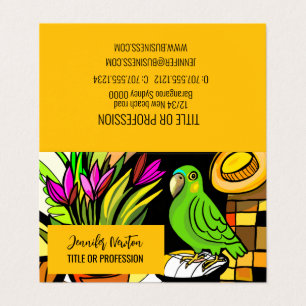 Green parrot with orange and yellow business card
