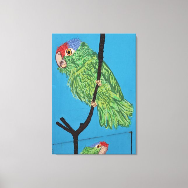 green parrot wrapped canvas print (Front)