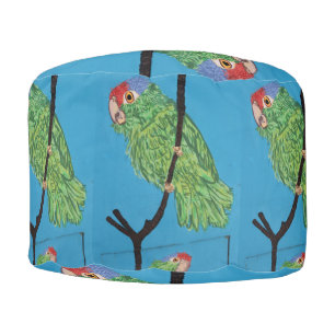 green parrots on blue round pouf