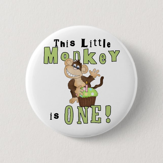 Green Party Monkey 1st Birthday Tshirts and Gifts Pinback Button (Front)