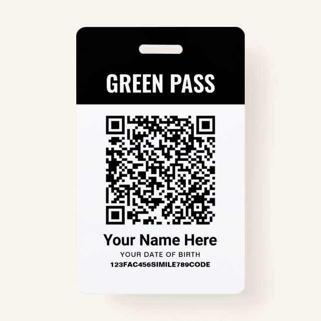 Green Pass Vaccination Certificate PVC Black Badge (Front)