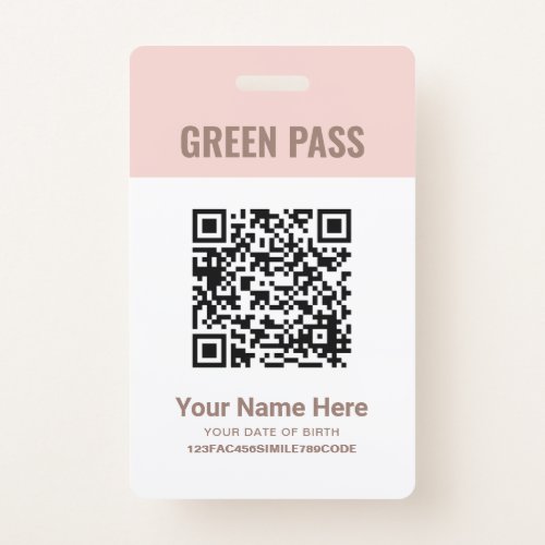 Green Pass Vaccination Certificate PVC Blush Pink Badge