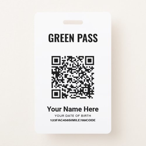 Green Pass Vaccination Certificate PVC Cool White Badge