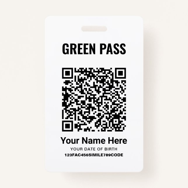 Green Pass Vaccination Certificate PVC Cool White Badge (Front)