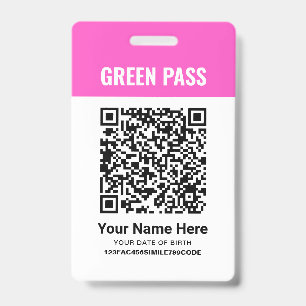 Green Pass Vaccination Certificate PVC Pink Badge
