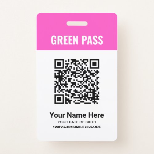 Green Pass Vaccination Certificate PVC Pink Badge