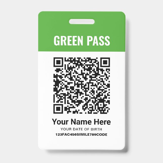 Green Pass Vaccination Certificate PVC Printed Badge (Front)