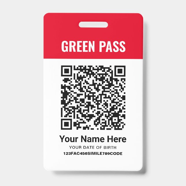 Green Pass Vaccination Certificate PVC Red Badge (Front)