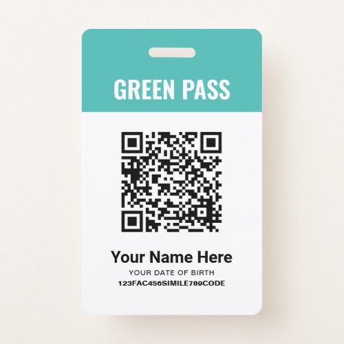 Green Pass Vaccination Certificate PVC Turquoise Badge