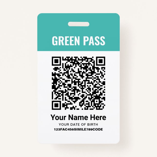 Green Pass Vaccination Certificate PVC Turquoise Badge (Front)