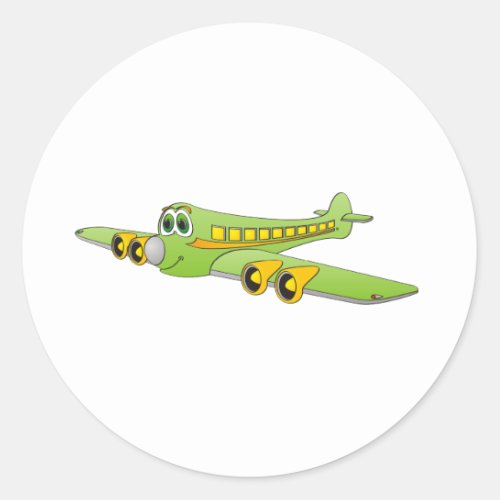 Green Passenger Jet Cartoon Classic Round Sticker