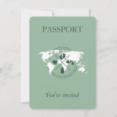 Green Passport Travel Boy Baby Shower World Map In Invitation (Front)