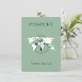 Green Passport Travel Boy Baby Shower World Map In Invitation (Standing Front)