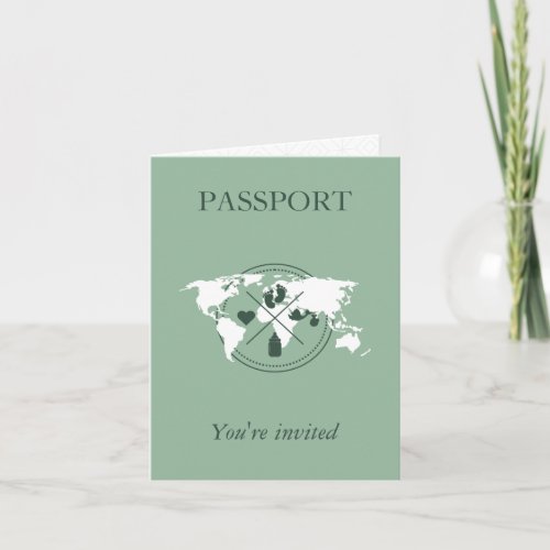 Green Passport Travel Boy Baby Shower World Map Invitation