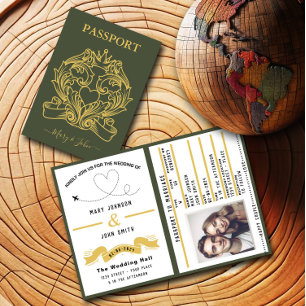 Green Passport Wedding Invitation Travel Design