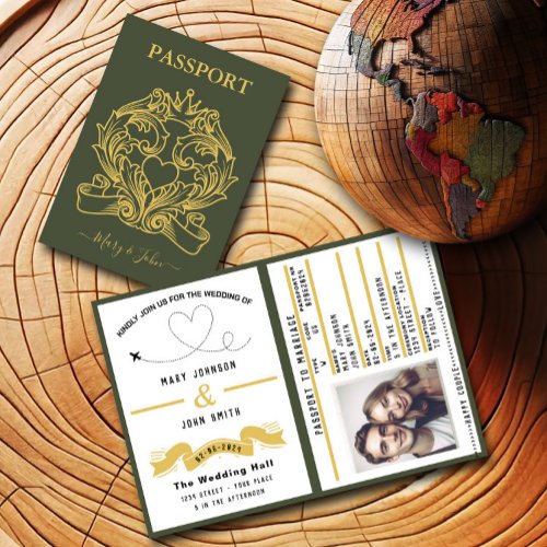 Green Passport Wedding Invitation Travel Design