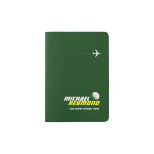 green passport with golfer name passport holder