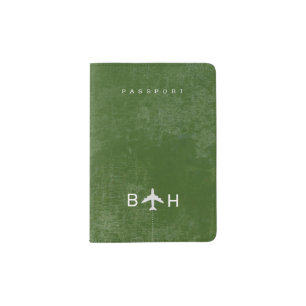 Green Passport with Modern Airplane Monogram  Holder
