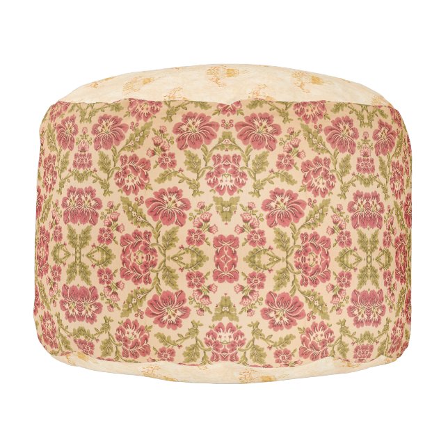 Green Pastel Blush Flowers Floral House | Pouf (Left)